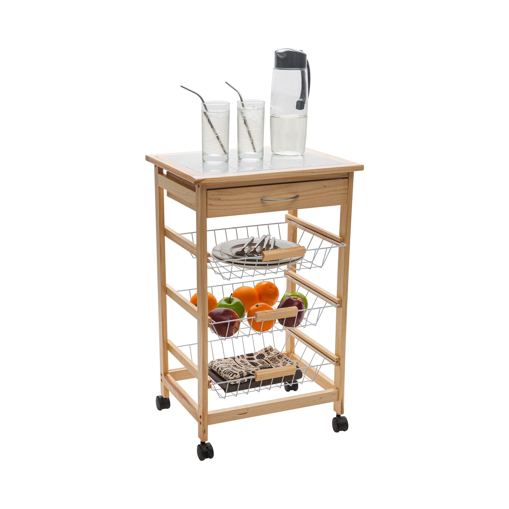 Organize It All 3-Tier Basket & Drawer Kitchen Cart